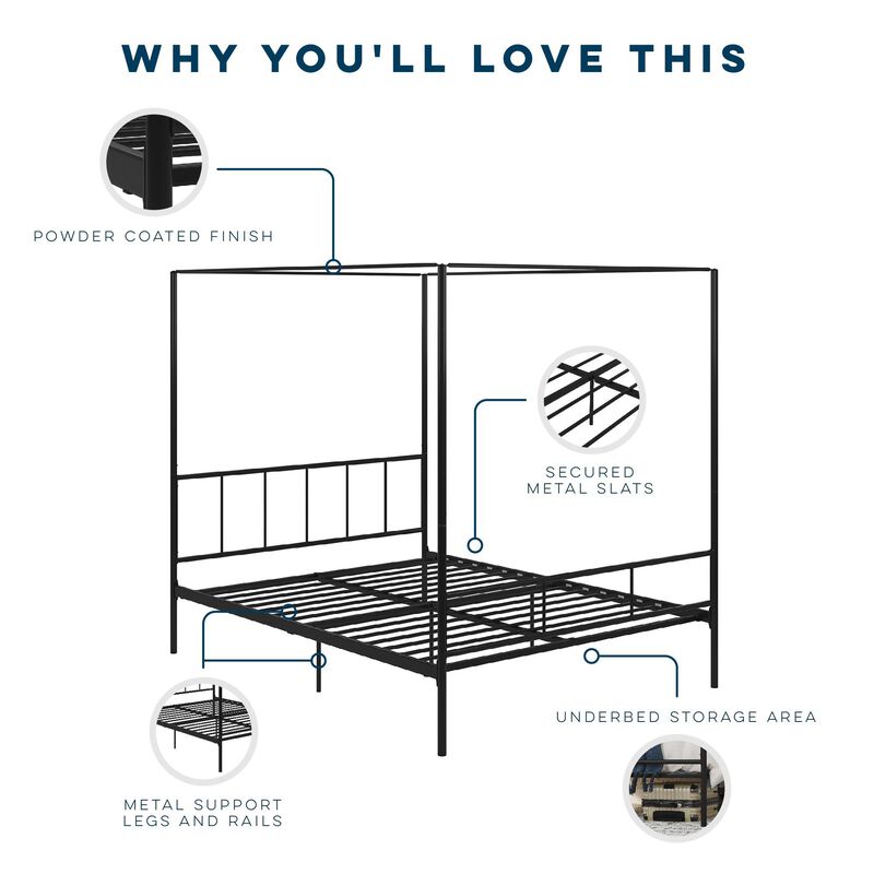 Marion Canopy Bed, King, Black