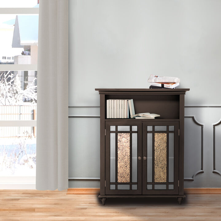 Teamson Home Windsor Wooden Floor Cabinet with Glass Mosaic Doors, Dark Espresso
