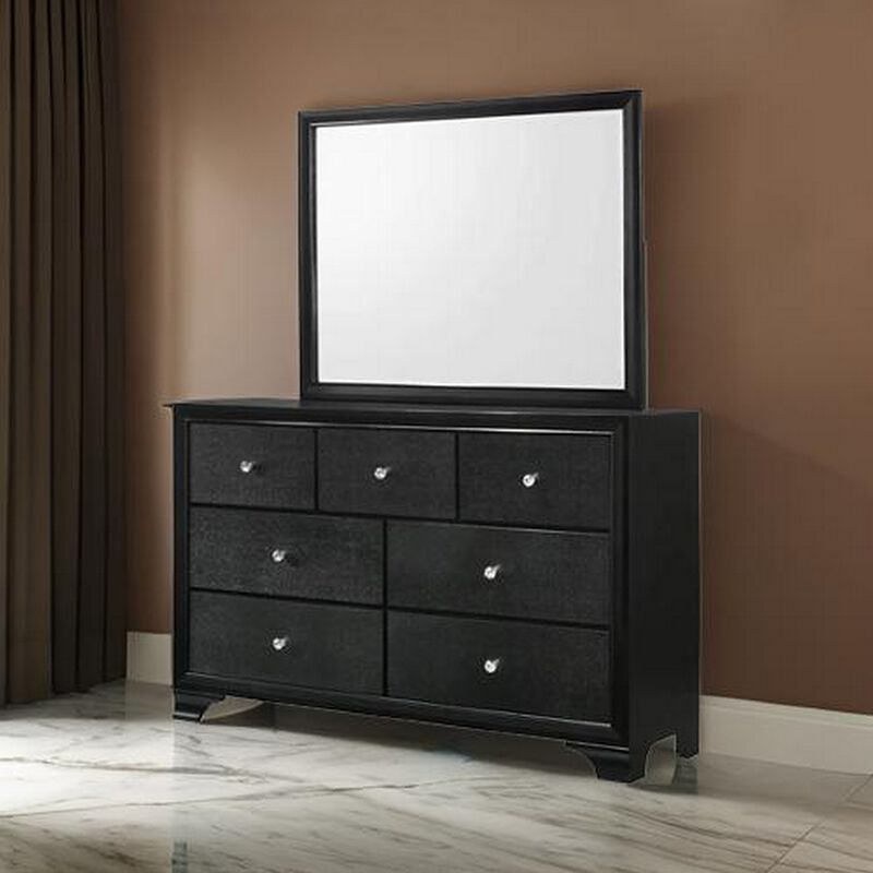 Rectangular Wooden Frame Dresser Top Mirror, Black and Silver-Benzara