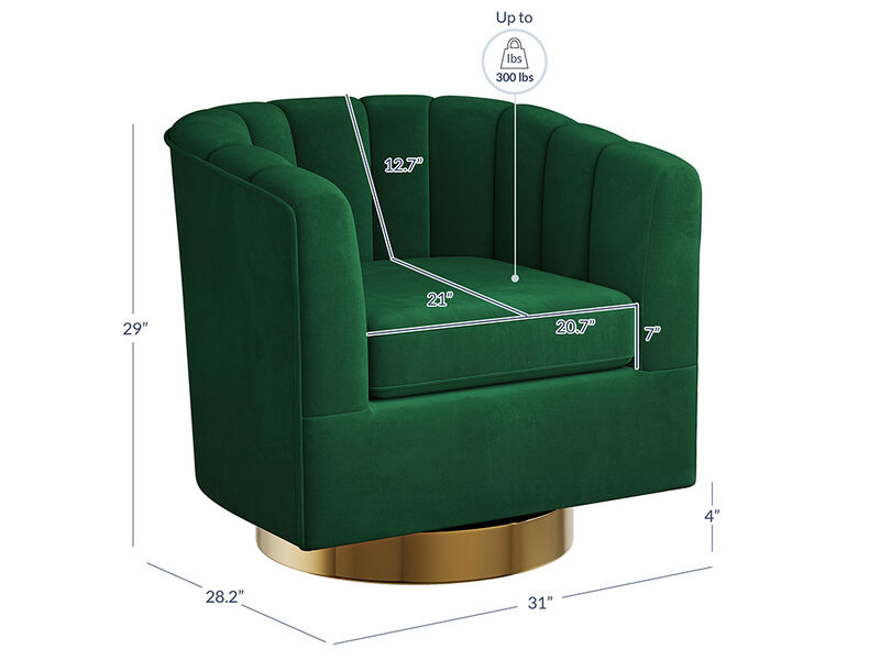 BELLEZE Swivel Accent Chair, Wide Modern Upholstered Armchair 360 Degree Swivel Comfy Single Sofa Side Chair for Living Room Bedroom Office - Zoe (Green)