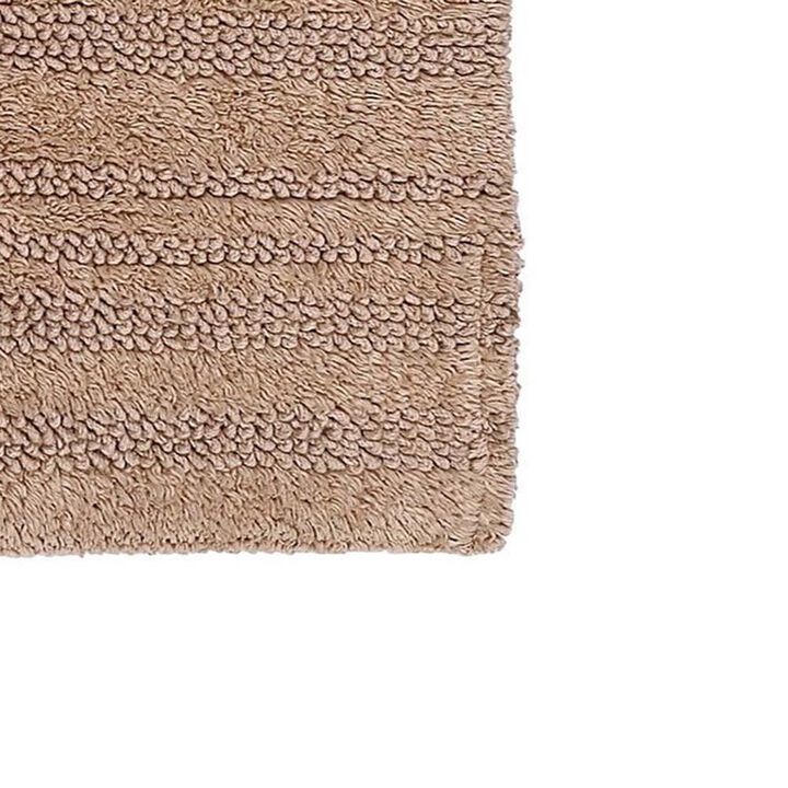 Knightsbridge Luscious Textured Striped All Season Soft Plush Cotton Reversible & Soft Bath Rug 17" X 24" Natural