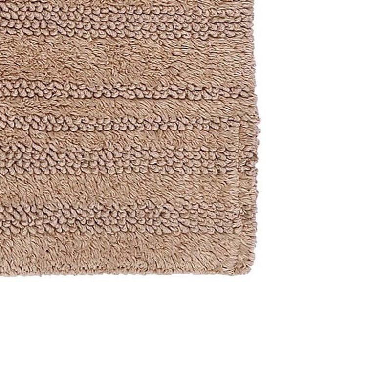 Knightsbridge Luscious Textured Striped All Season Soft Plush Cotton Reversible & Soft Bath Rug 17" X 24" Natural