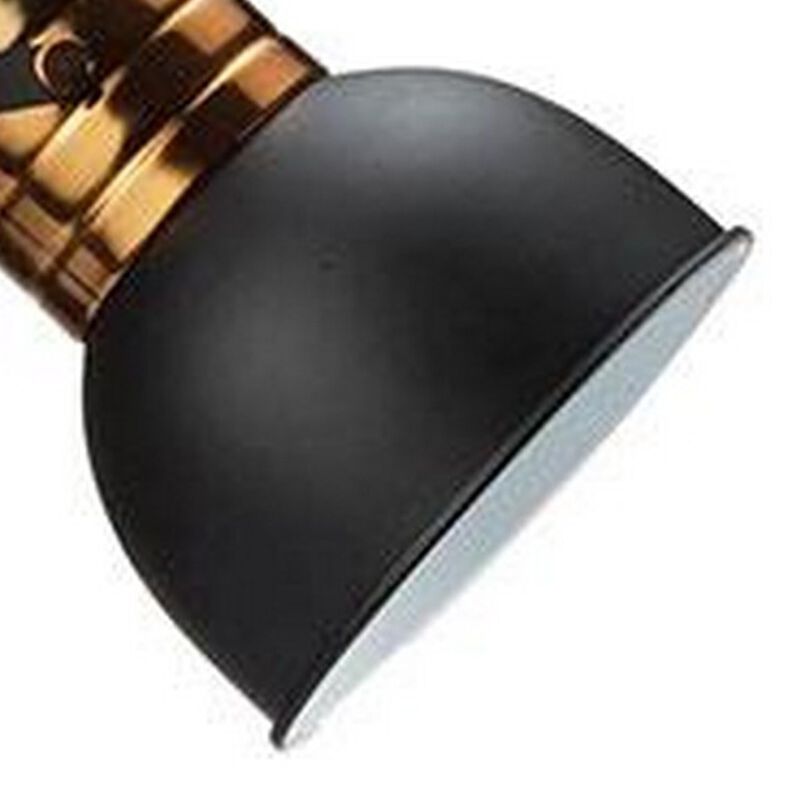 Benjara 24 Inch Table Lamp, Angled Stem, Round Base, Metal, Black, Antique Gold
