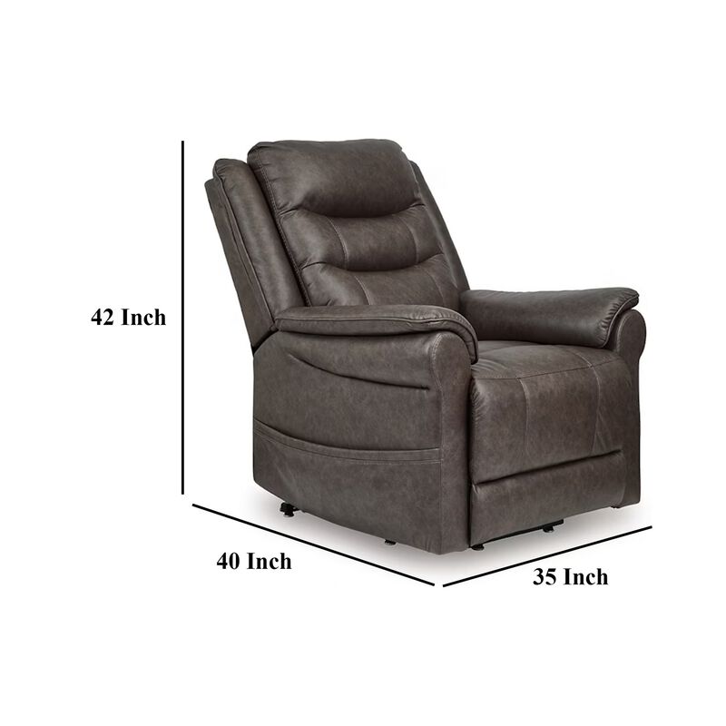 Otim Power Lift Recliner Chair, 35in Heat Massage, Brown Faux Leather - Benzara