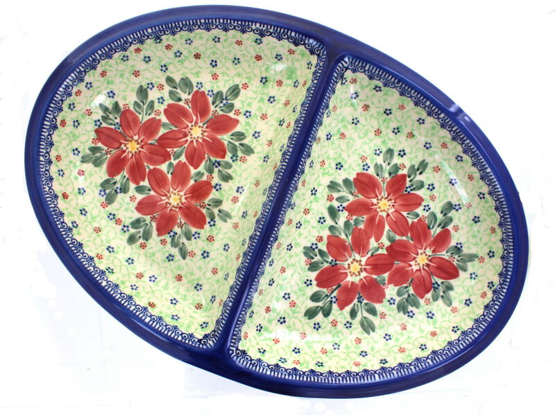 Blue Rose Polish Pottery Spring Blossom Large Divided Dish