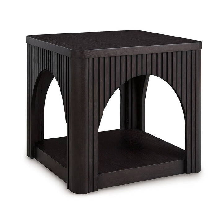 Yini Square Side End Table, Lattice, Arch Design, 24 Inch Black Wood - Benzara