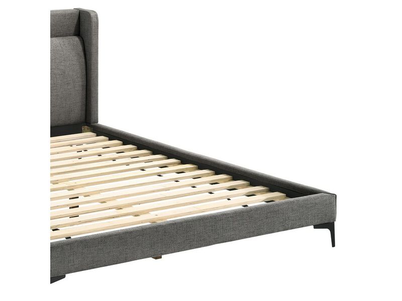Legend Gray Fabric Queen Platform Bed with Black Metal Legs - Benzara