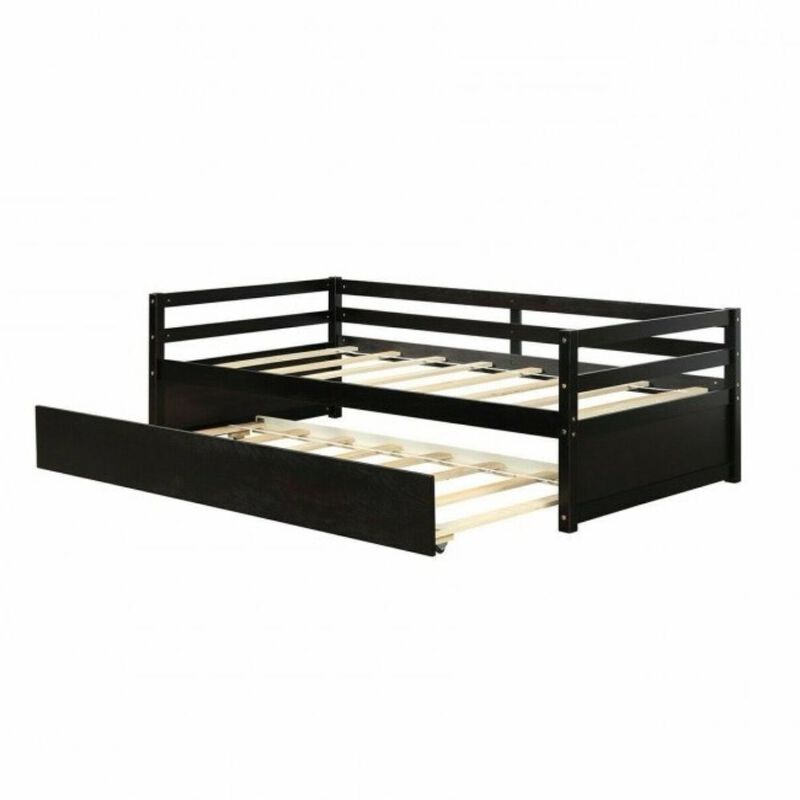 QuikFurn Twin/Twin Dorm Style Trundle Daybed Platform Bed Frame in Espresso