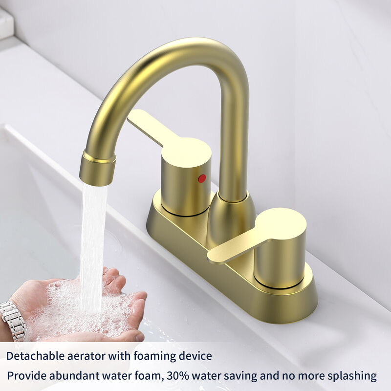 2 Handles Brushed Gold Faucet, Centerset RV Bathroom Faucets for 3 Hole