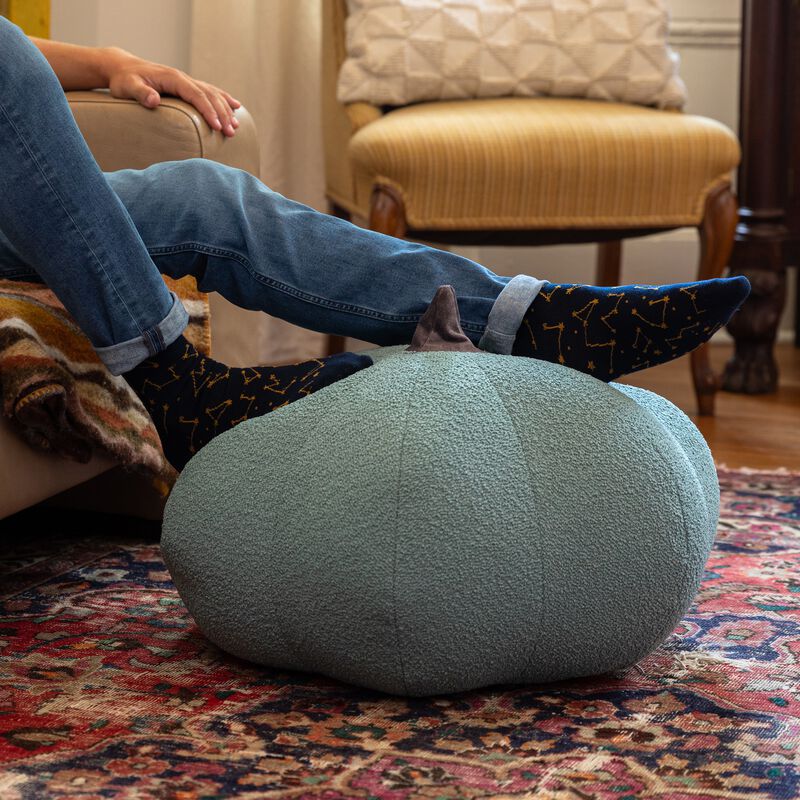 Jaxx Pumpkin Pouf - Luxurious Ottoman for Fall & Halloween Décor - Boucle Green