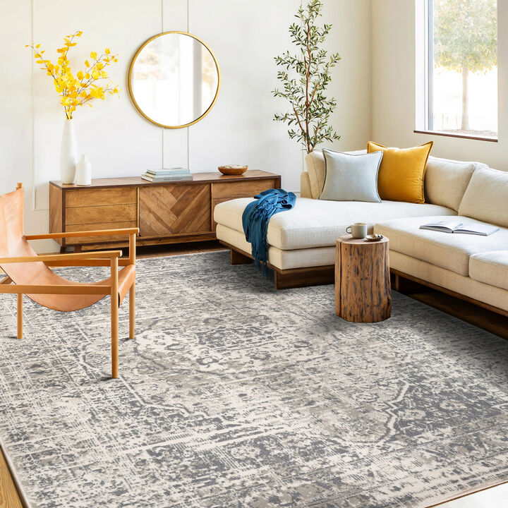 Alpine Dale Medium Gray Medallion Area Rug 7'10" x 10'2"