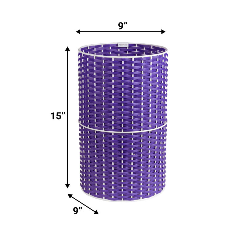 Cecil Modern Faux Wicker Cylinder Waste Basket