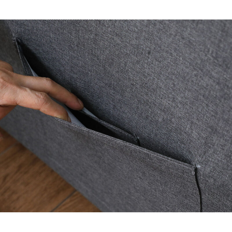Zoey Dark Gray Linen Convertible Sleeper Loveseat With Side Pocket