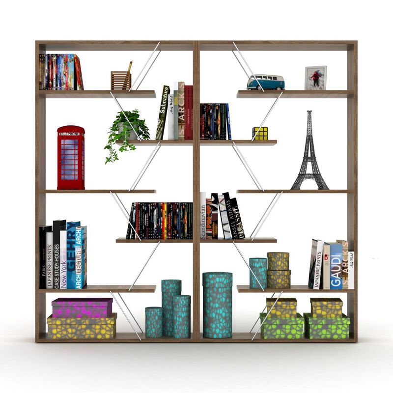 Wood Frame Etagere Open Back 6 Shelves Bookcase Industrial Bookshelf