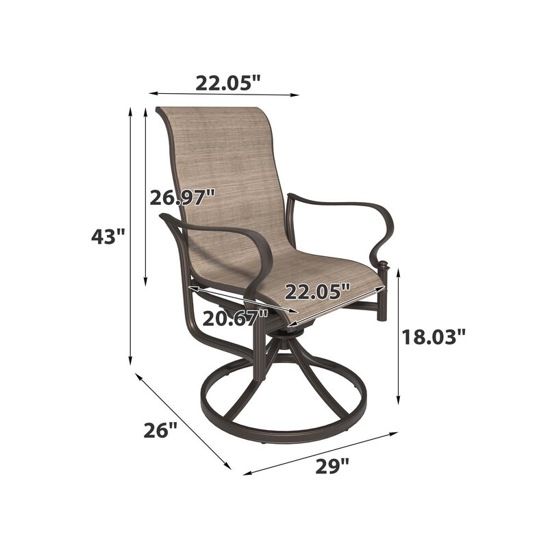 Mondawe Outdoor Cast Aluminum Swivel Rocking Chair with Textilene Seat and High Back (Set of 2)