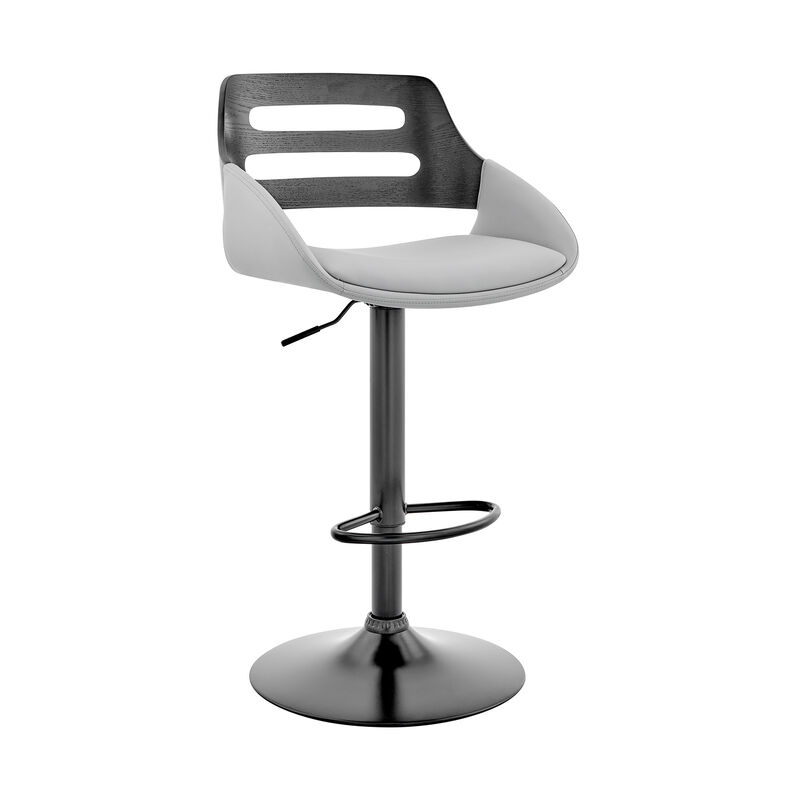 Faux Leather Adjustable Swivel Bar Stool, Black and Gray-Benzara