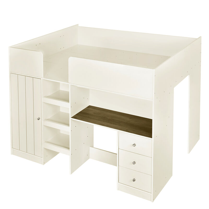 Merax Loft Bed with Wardrobe and Desk