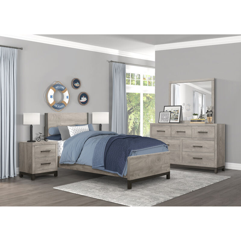 Attractive Gray Finish 1pc Nightstand of 2x Drawers Metal Bar Hardware Premium Melamine Board Wooden Bedroom Furniture