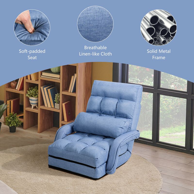 Folding Lazy Floor Chair Sofa with Armrests and Pillow