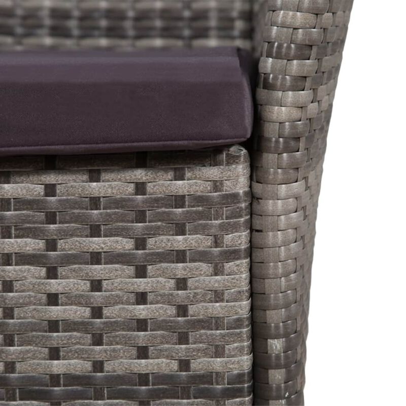 vidaXL Outdoor Chair and Stool with Cushions Poly Rattan Gray