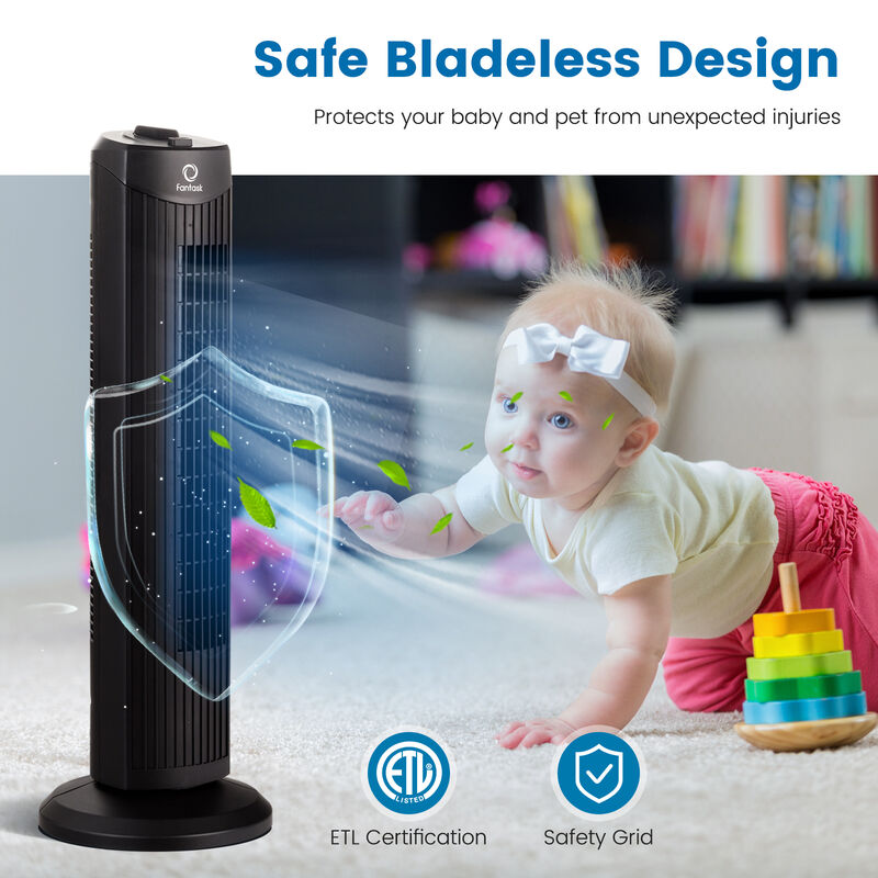 Fantask 35W 28 Inch Quiet Bladeless Oscillating Tower Fan-Black