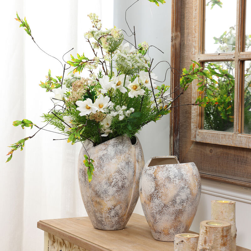 LuxenHome Modern Marble White Stoneware Table Vase