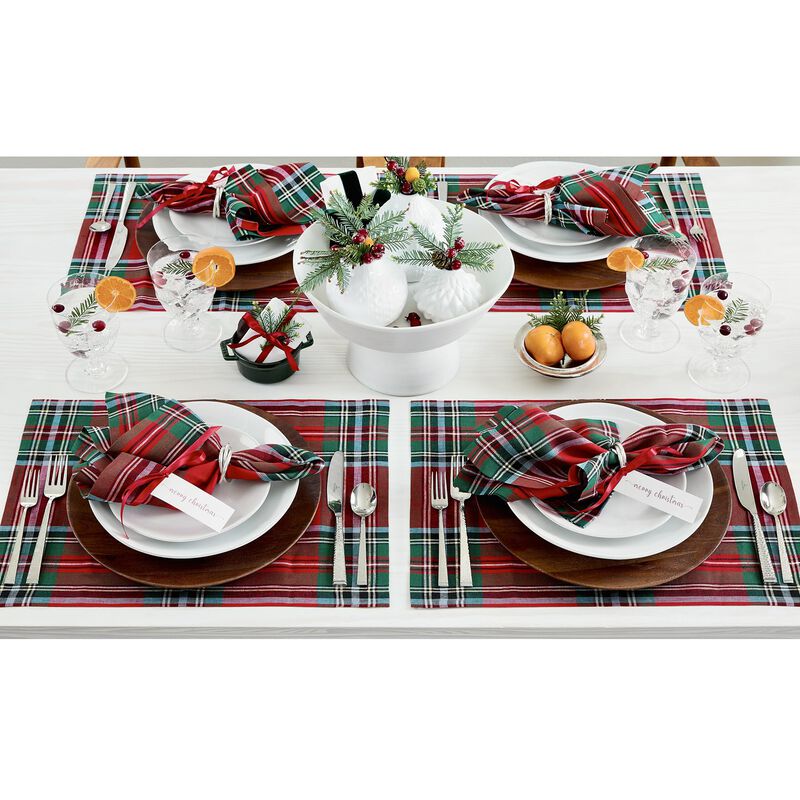 Solino Home 100% Pure Linen Cloth Napkins  20 X 20 Inch Set of 4 | Madras Holiday Plaid Dinner Napkins