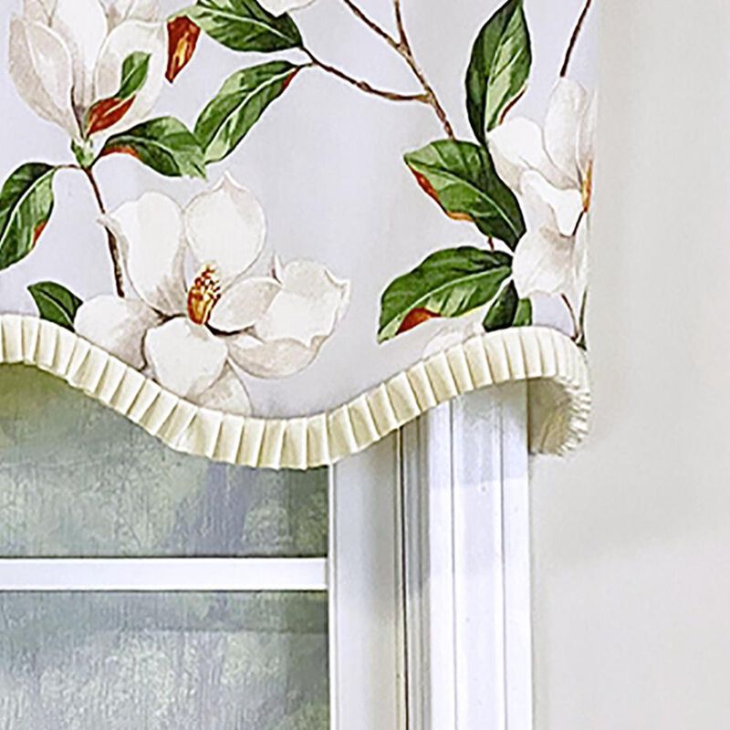 RLF Home Magnolia Ruffled Provance Valance Gray. 3" Rod Pocket, Layered. 50"W x 16"L