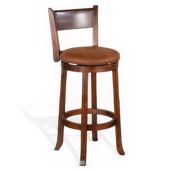 Odel Swivel Barstool Chair Set of 2, Brown Faux Leather, Dark Mahogany - Benzara
