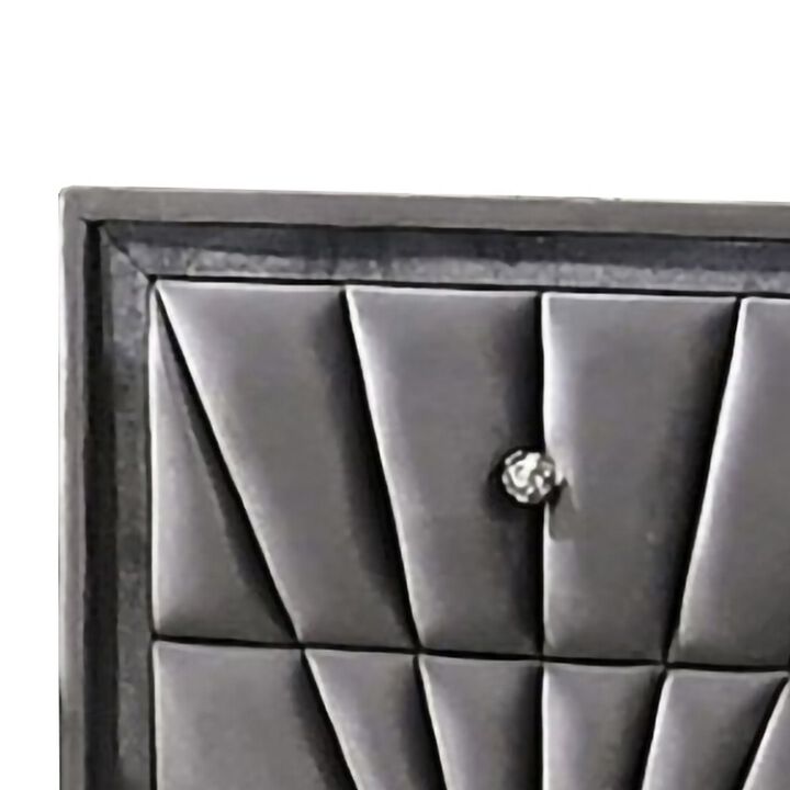 2 Drawer Fabric Frame Nightstand with Tufted Accent, Gray-Benzara