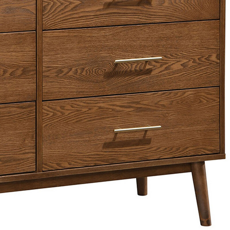 Roma 47 inch Wide Dresser, 6 Drawers, Nickel Handles, Walnut Brown Wood