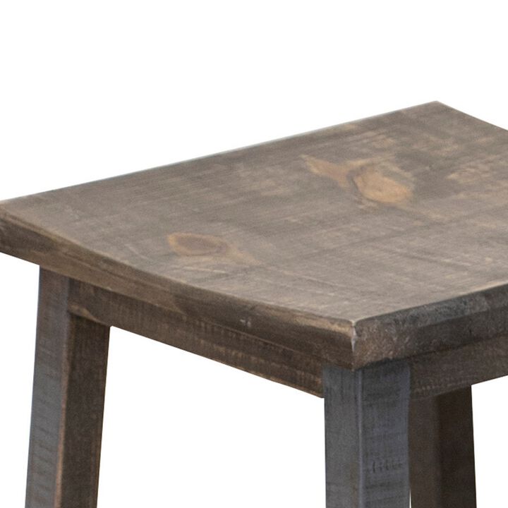 Linn 30 Inch Barstool, Set of 2, Square Curved Seat, Solid Gray Brown Wood-Benzara