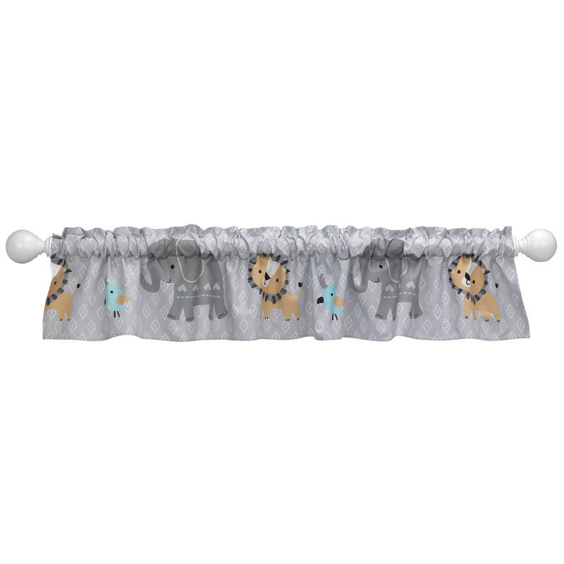 Bedtime Originals Jungle Fun Gray Safari Elephant and Lion Window Valance