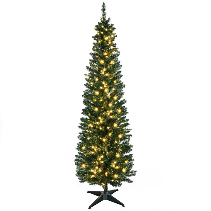 6' Pre-lit Pencil Artificial Christmas Tree with LED Lights and Branch Tips