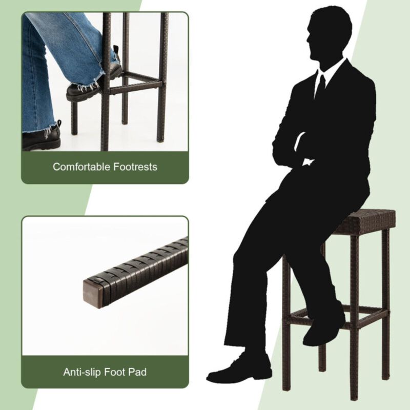 Hivvago 2 Pieces Patio Rattan Wicker Bar Stool Chairs-Brown