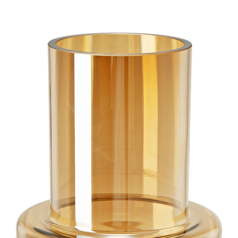 Alma 14 Inch Modern Vase, Geometric Design, Amber Luster Glass Frame-Benzara
