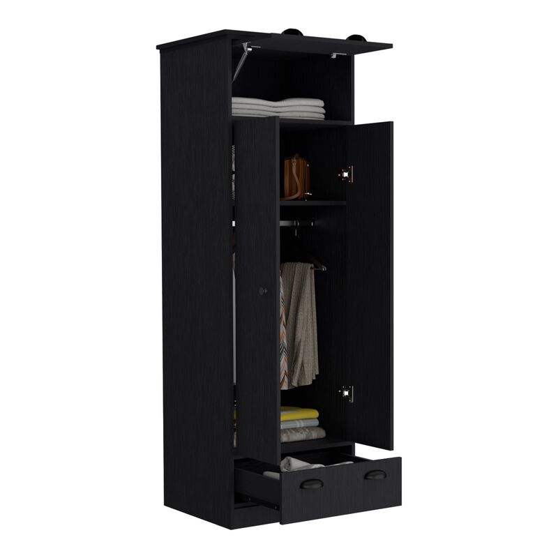 Falkland Armoire with 1 Drawer and 1 Hinged Drawer with Handles -Black