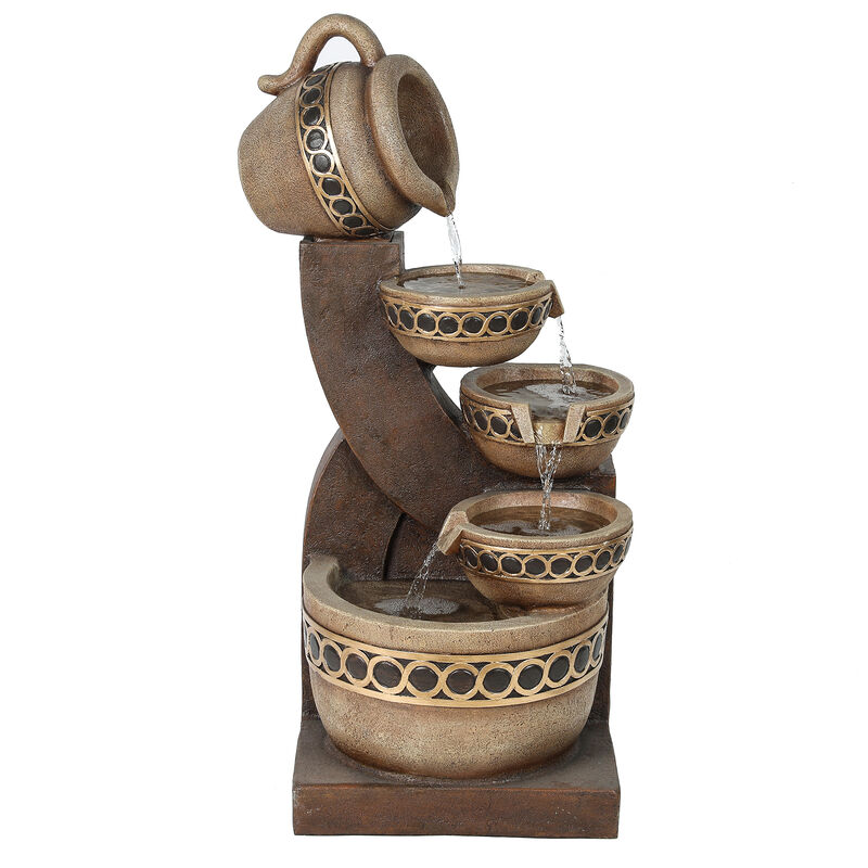 LuxenHome Brown Resin Cascading Pitchers Outdoor Fountain