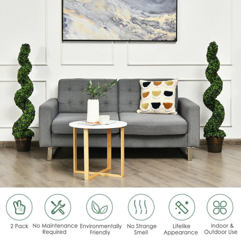Hivvago 2 Pack 4 Feet Artificial Spiral Boxwood Topiary Indoor Outdoor Decor