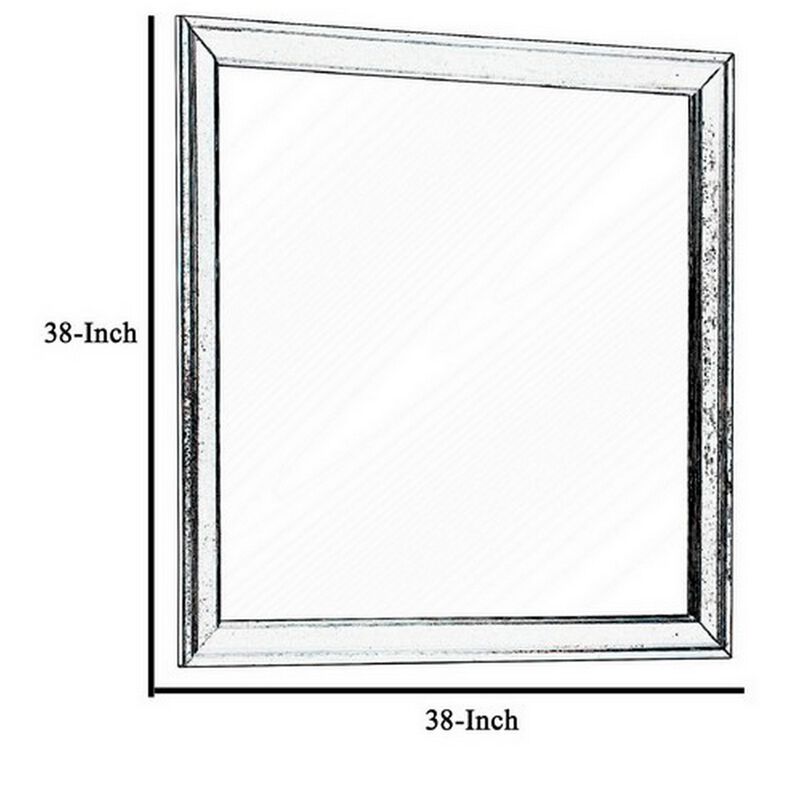 Square Molded Wooden Frame Dresser Mirror, Cherry Brown and Silver-Benzara
