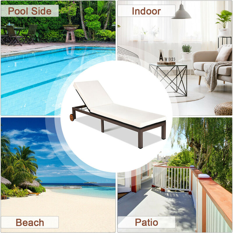 Patio Chaise Lounge Chair Outdoor Rattan Lounger Recliner Chair