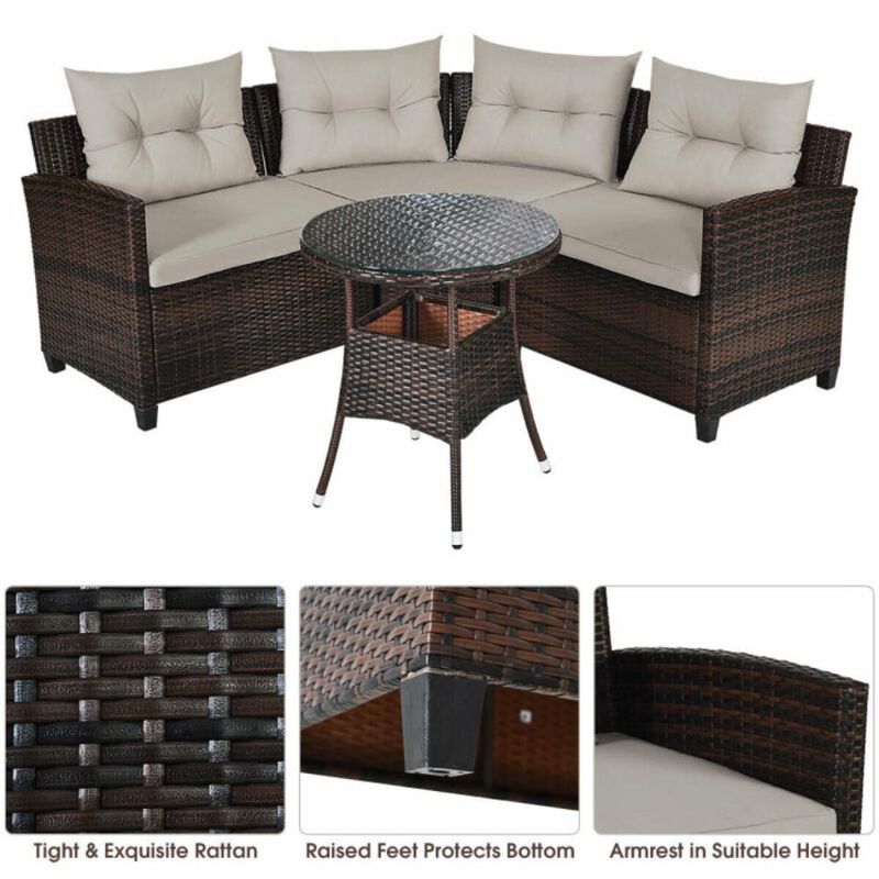 Hivvago 4 Pieces Outdoor Cushioned Rattan Furniture Set