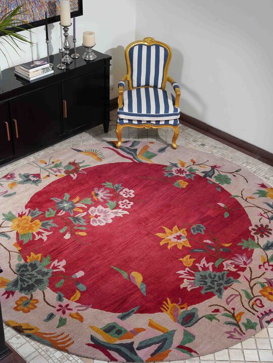 RUGSOTIC CARPETS HAND TUFTED WOOL ECO-FRIENDLY AREA RUGS  - 10'x10', Round Shape, Red & Camel, Floral Modern Design, High Pile  Handmade Anti Skid Area Rugs for Living Room, Bed Room (K00685)