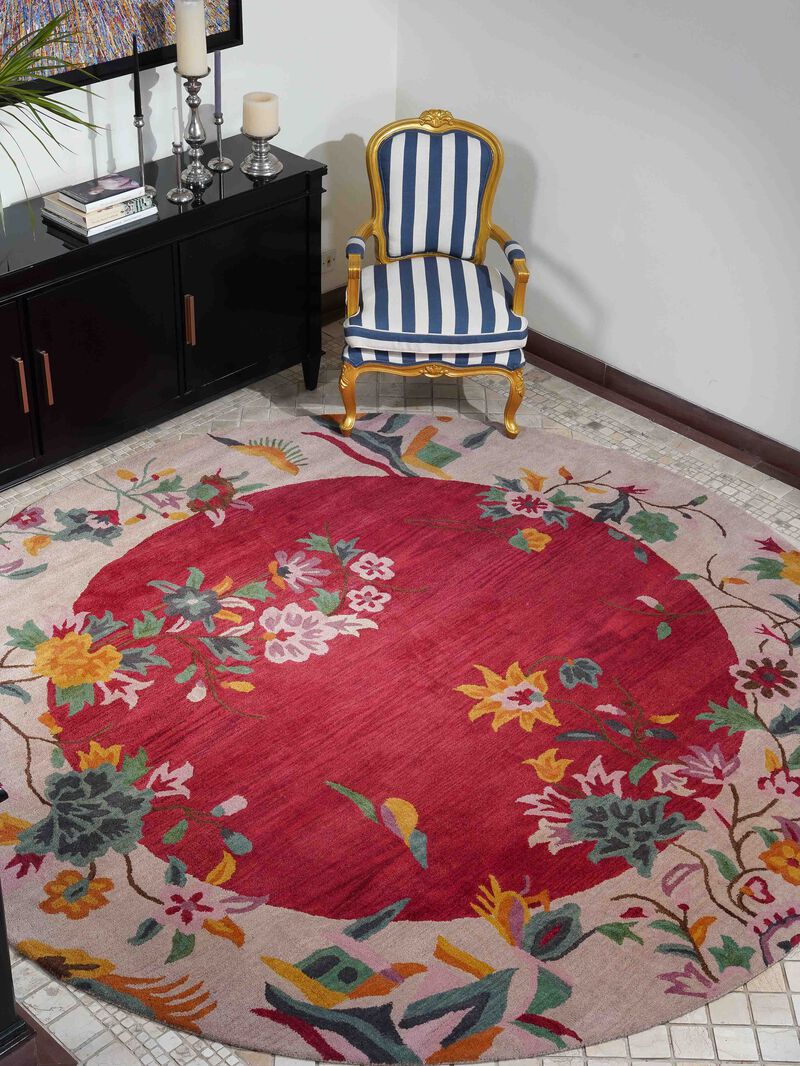RUGSOTIC CARPETS HAND TUFTED WOOL ECO-FRIENDLY AREA RUGS  - 10'x10', Round Shape, Red & Camel, Floral Modern Design, High Pile  Handmade Anti Skid Area Rugs for Living Room, Bed Room (K00685)