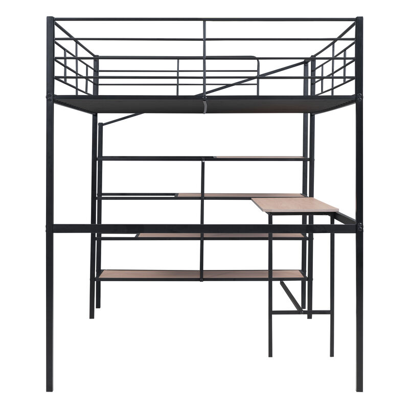 Merax Metal Loft Bed with Desk and Storage Ladder