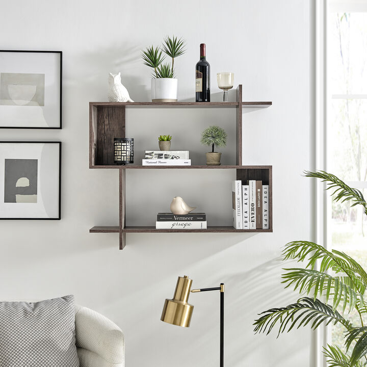 Manasa Floating Geometric Kilter Two-Tier Wall Shelf