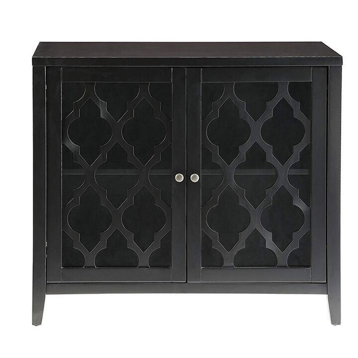 Storage Cabinet with 2 Doors and Quatrefoil Design, Black-Benzara