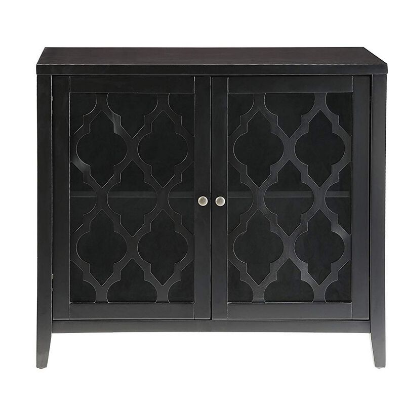 Storage Cabinet with 2 Doors and Quatrefoil Design, Black-Benzara
