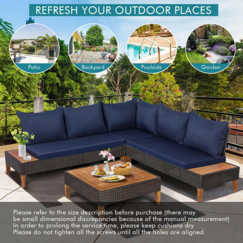 Hivvago 4 Pieces Patio Cushioned Rattan Furniture Set with Wooden Side Table