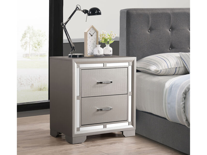 Alana 2-Drawer Silver Champagne Nightstand (28 in. H x 17 in. W x 25 in. D)